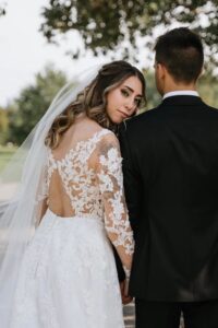Romantic Half Up Bridal Hairstyle with Veil – Lace Back Wedding Dress | Northeast Ohio Bride
